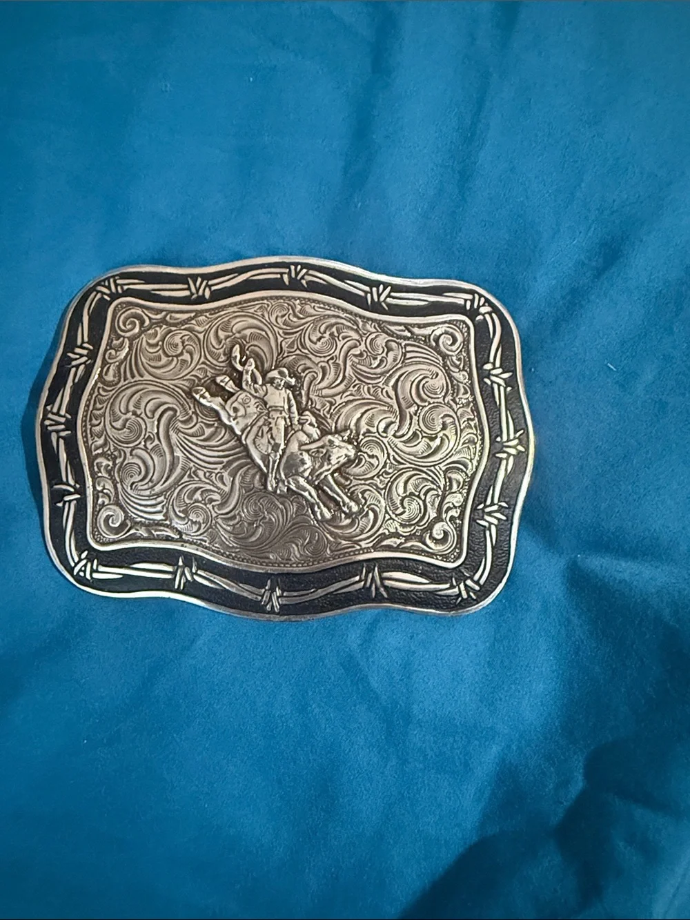 Western Rodeo Bucking Horse Silver Belt Buckle - Black Accent